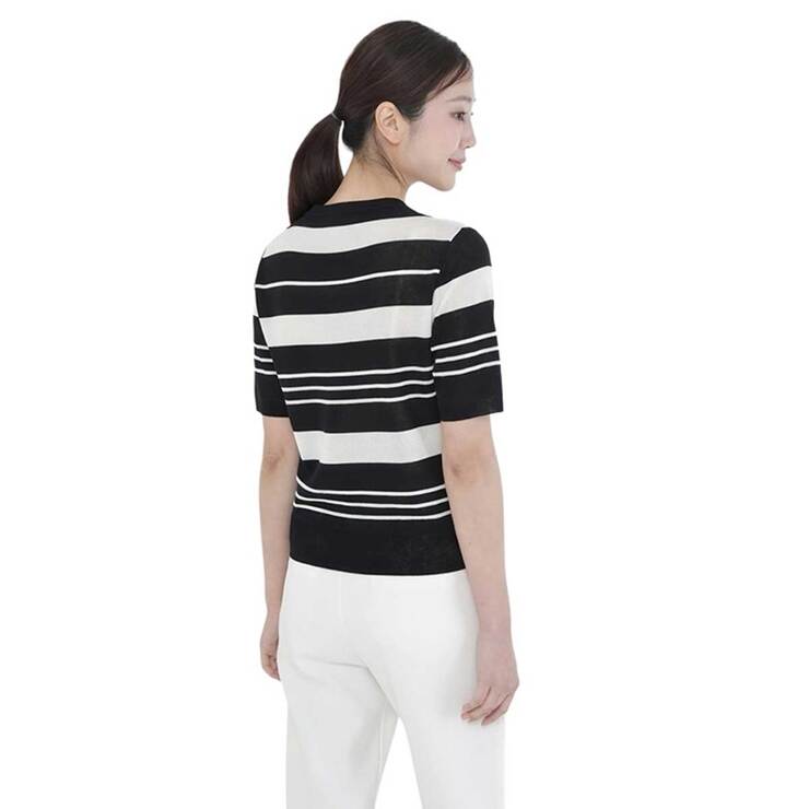 베네뜨 여성 카라 스트라이프 풀오버 니트 - 블랙>오트밀, S