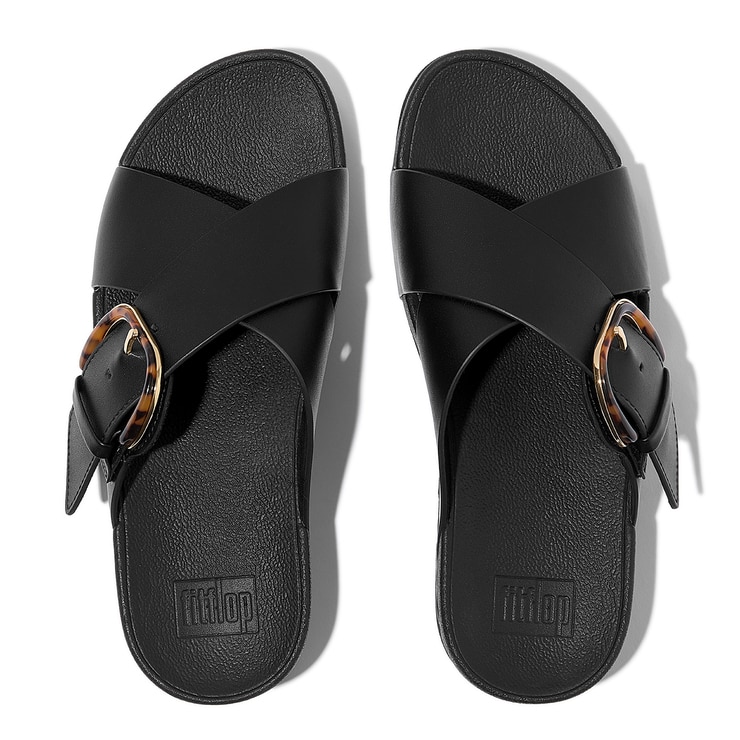 핏플랍 여성용 루루 레진버클크로스 슬라이드 - 올블랙