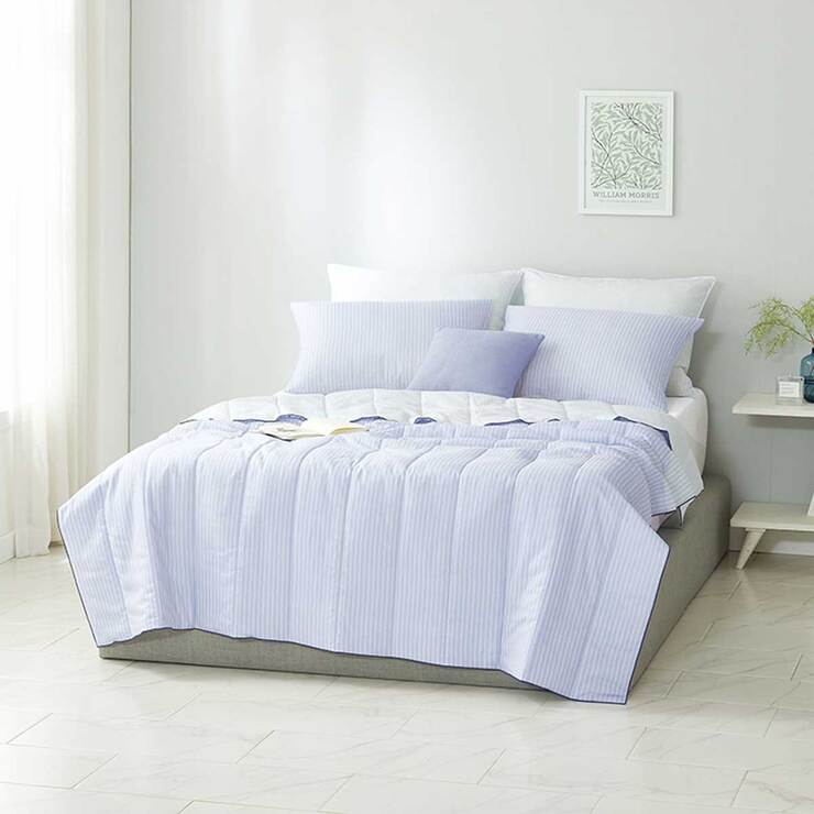 썸니아 모달 냉감 차렵 이불 - 퀸, 블루 스트라이프