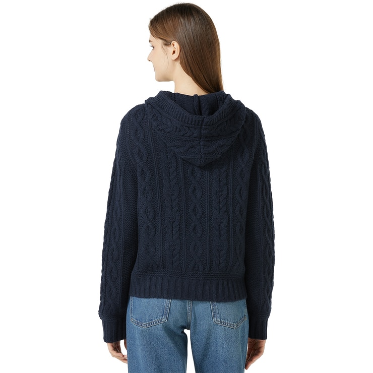 리디아 바인 여성 울 100% 케이블 후드 가디건 - 다크 네이비, S