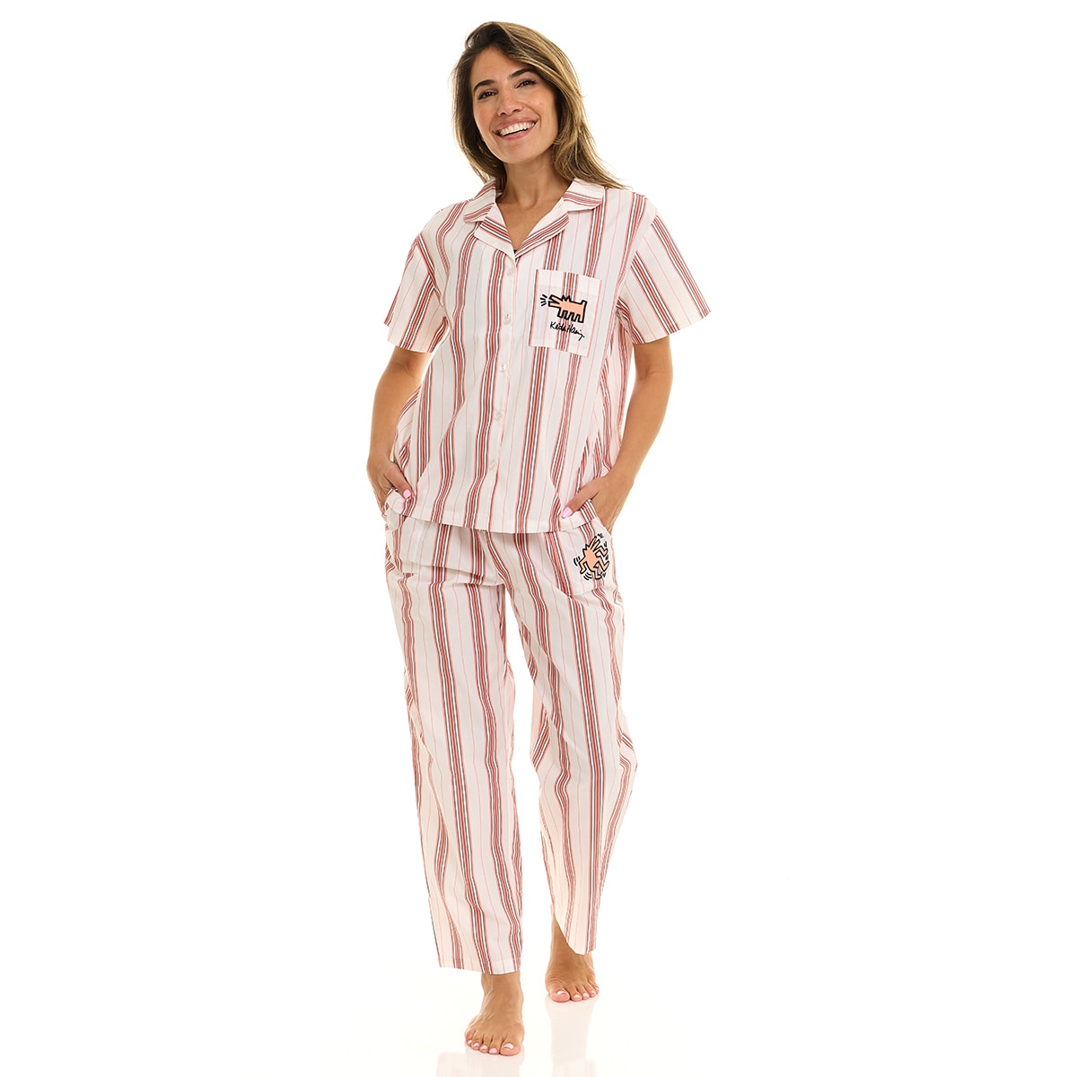 키스 해링 여성 코튼 파자마 세트 - 아이보리, M