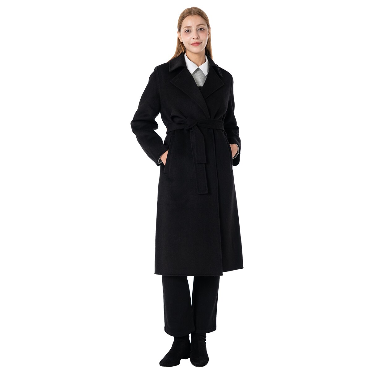 비지트 인 뉴욕 여성 울캐시미어 혼방 코트 - 블랙