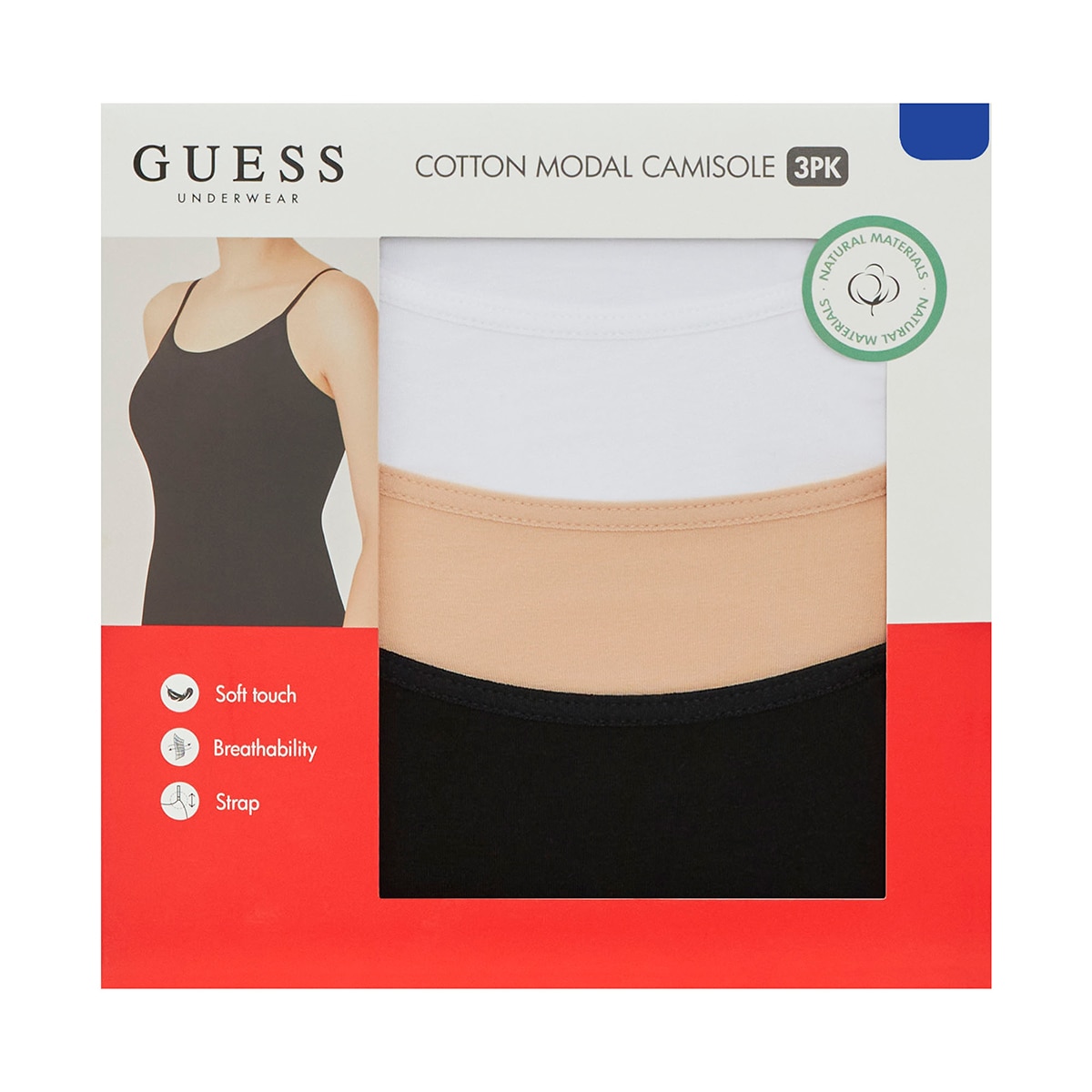 게스 여성 모달 캐미솔 3매 - 블랙/베이지/화이트, L