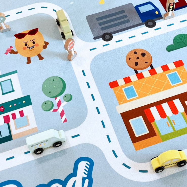한일카페트x브레드이발소 키즈 러그 150x200cm - 도로놀이 블루