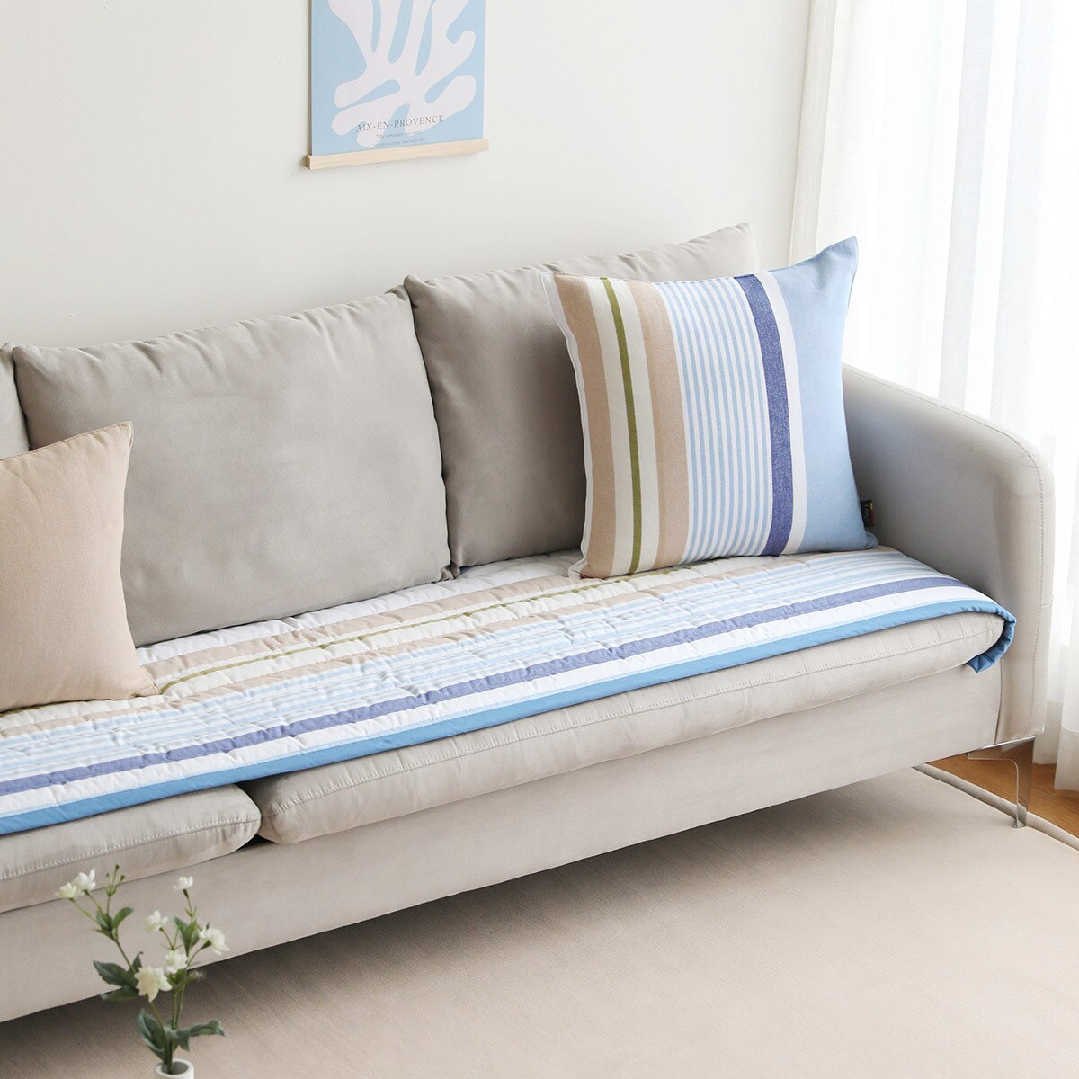 오리고 20수 누빔 면 소파패드 65x205cm - 컬러 오브 브리즈(화이트)