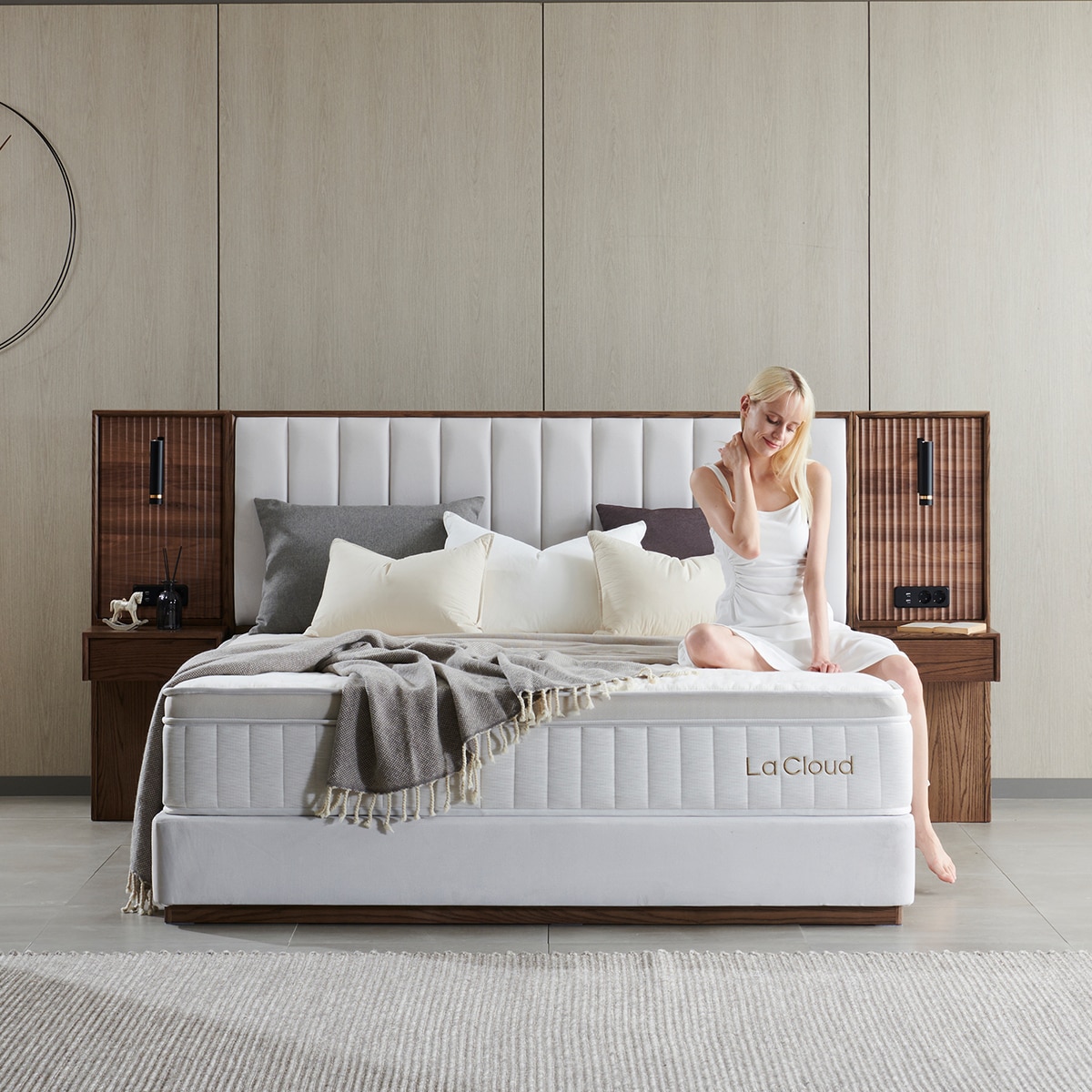 라클라우드 시에스타 패브릭원목 침대프레임 - 라지킹, 내추럴 브라운