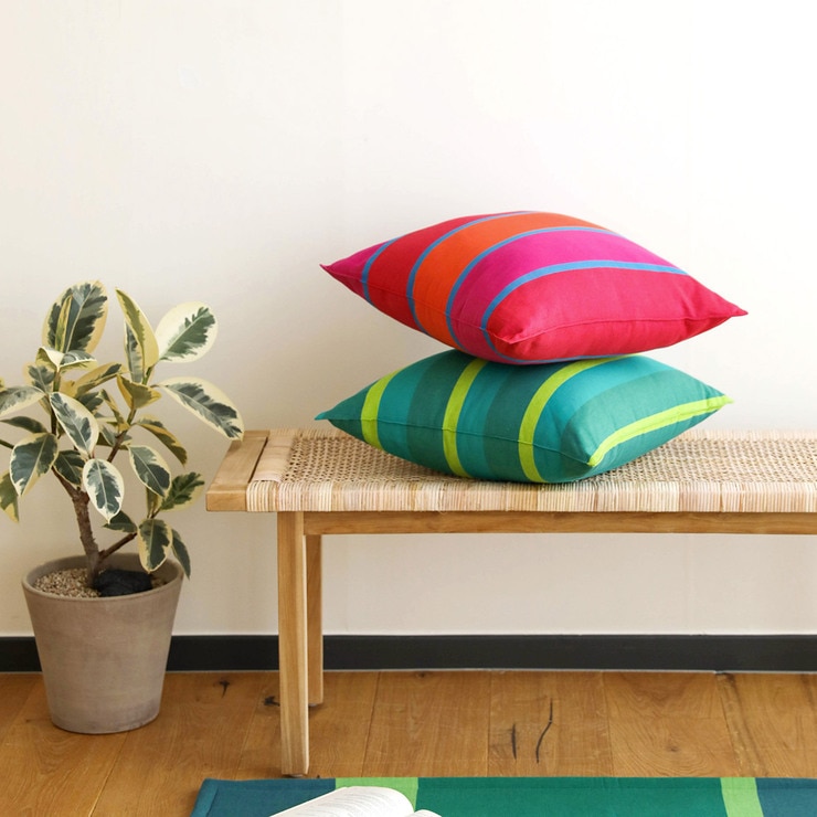 오리고 면 체크 쿠션 50x50cm