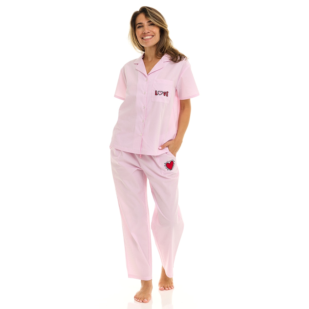 키스 해링 여성 코튼 파자마 세트 - 핑크, M