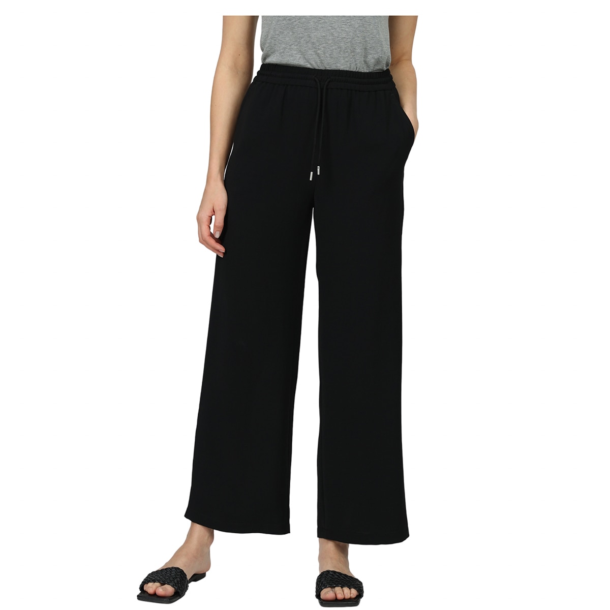 크레송 여성 와이드 밴딩 팬츠 - 블랙, L