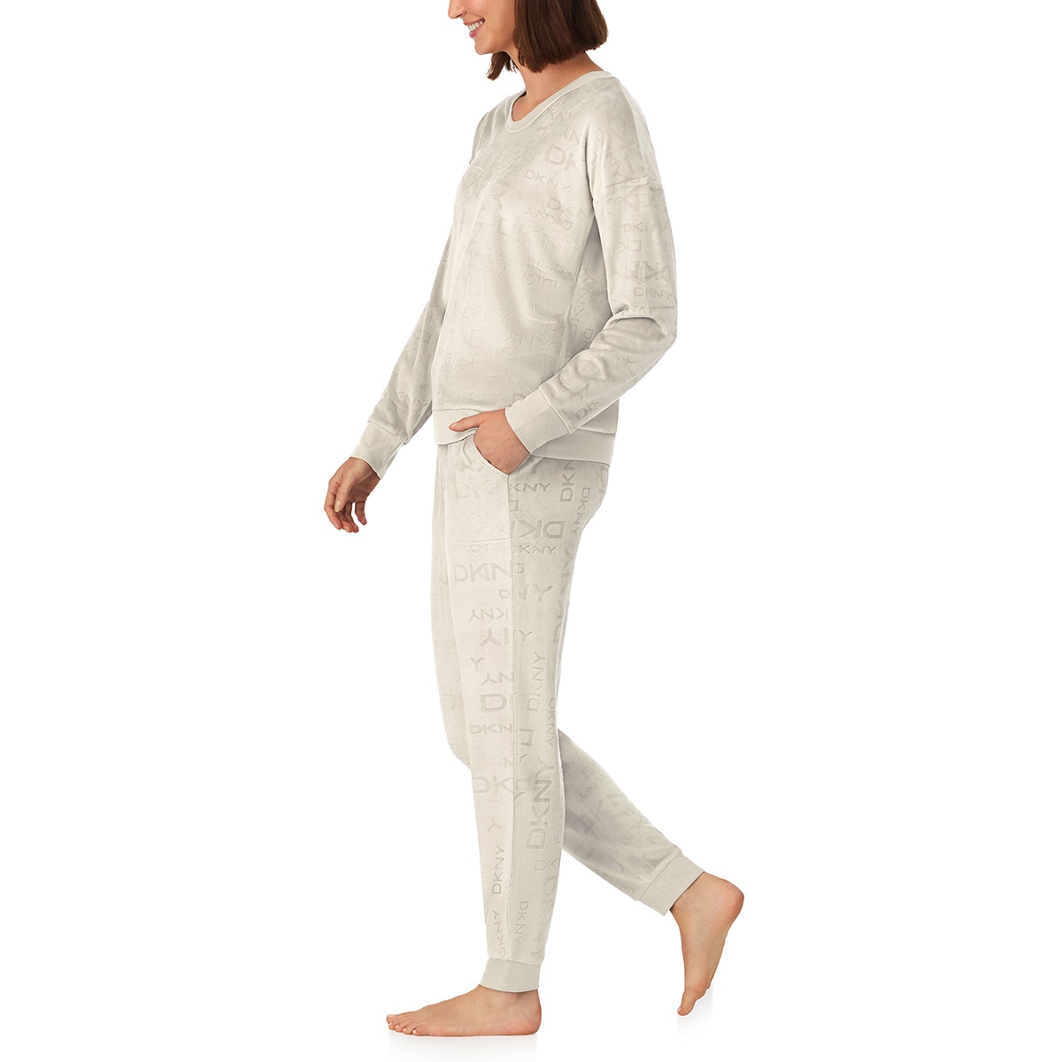 DKNY 여성 플러시 라운지 상하의 세트 - 크림 베이지