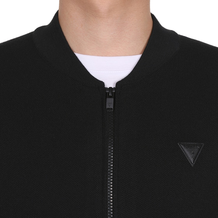 게스 남성 니트 집업 - 블랙, M