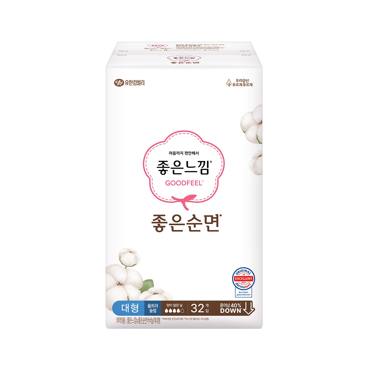 좋은느낌 좋은순면 슬림 날개 대형 32개 x 4팩