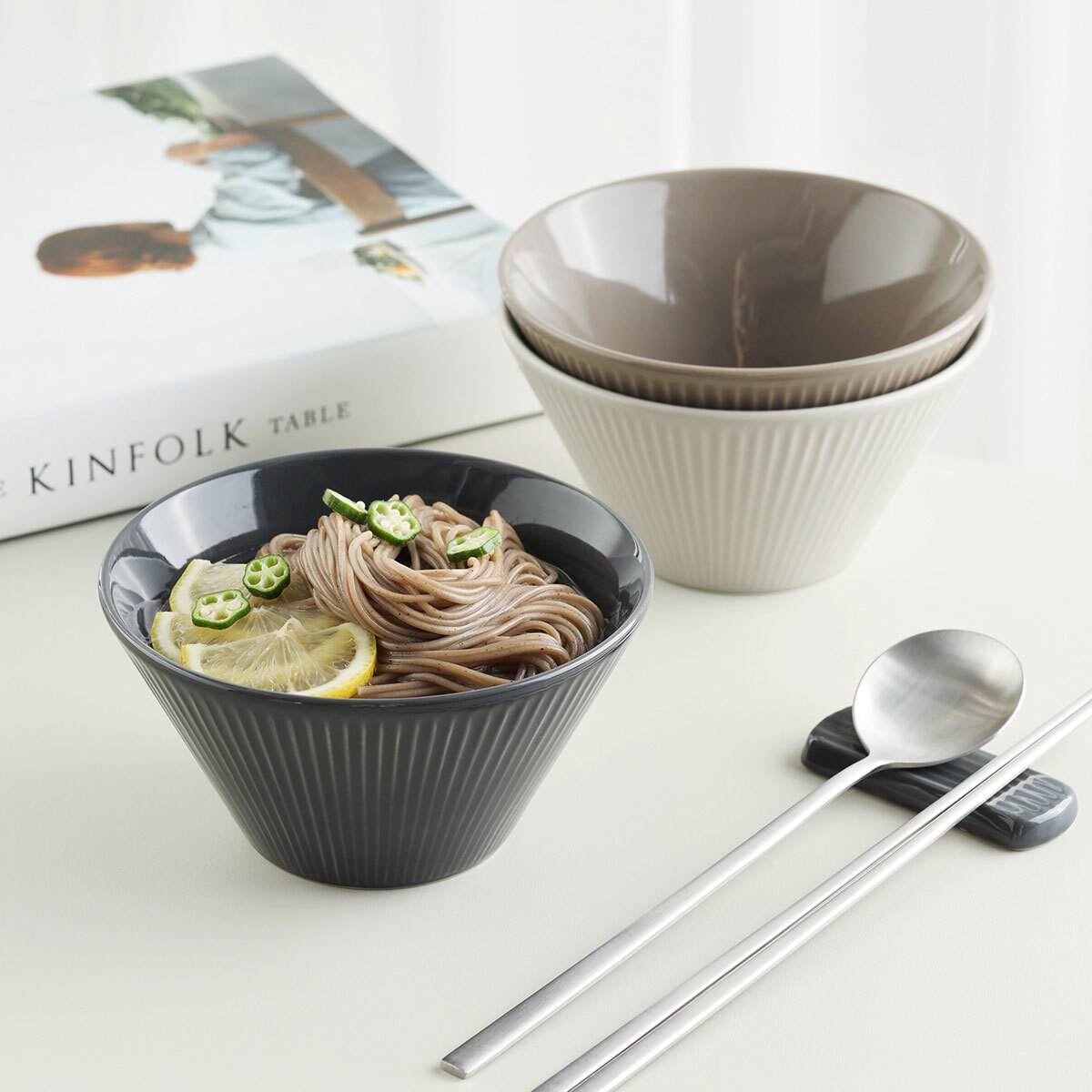 메종오브제 로얄베일 라이닝 2인 디너웨어 세트 15P - 크림 + 차콜