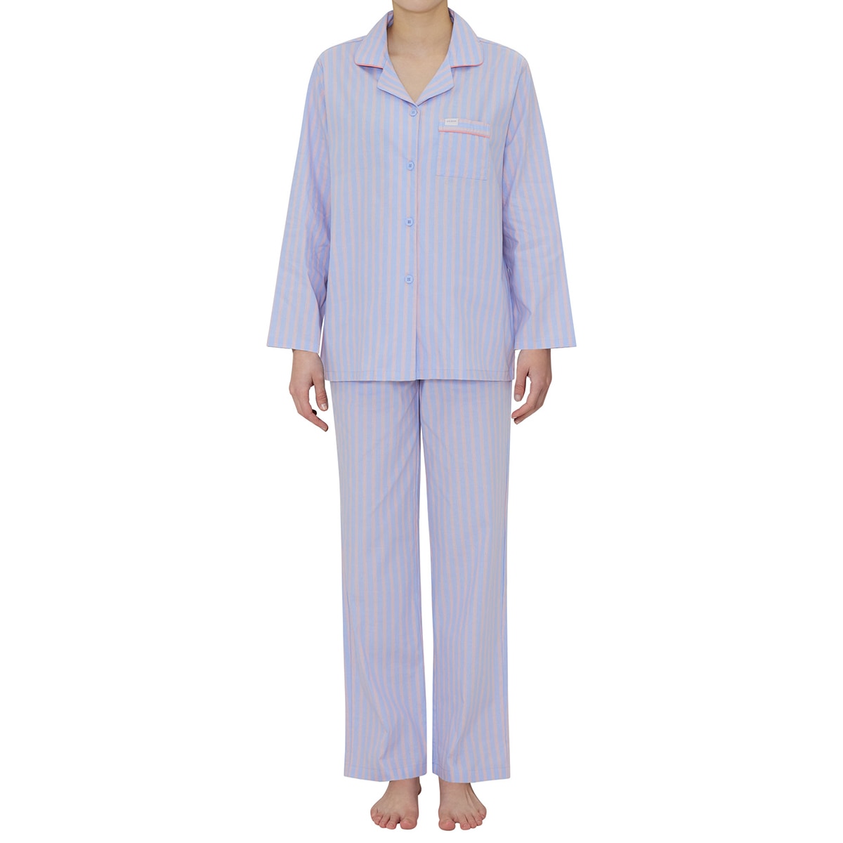 게스 여성 코튼 파자마 세트 - 블루 스트라이프, L
