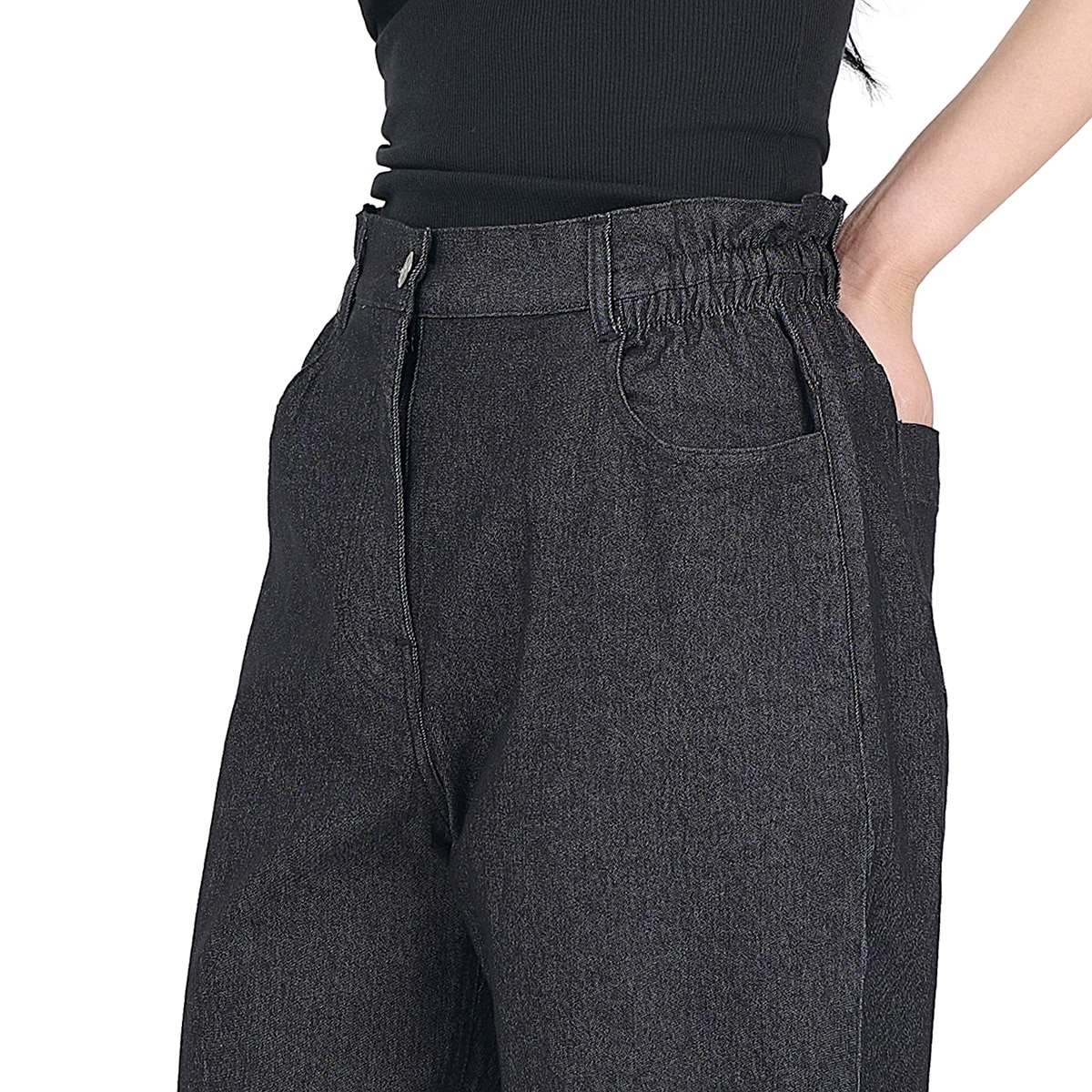 코데즈 컴바인 여성 코튼 밴딩 팬츠 - 데님라이크 블랙, S