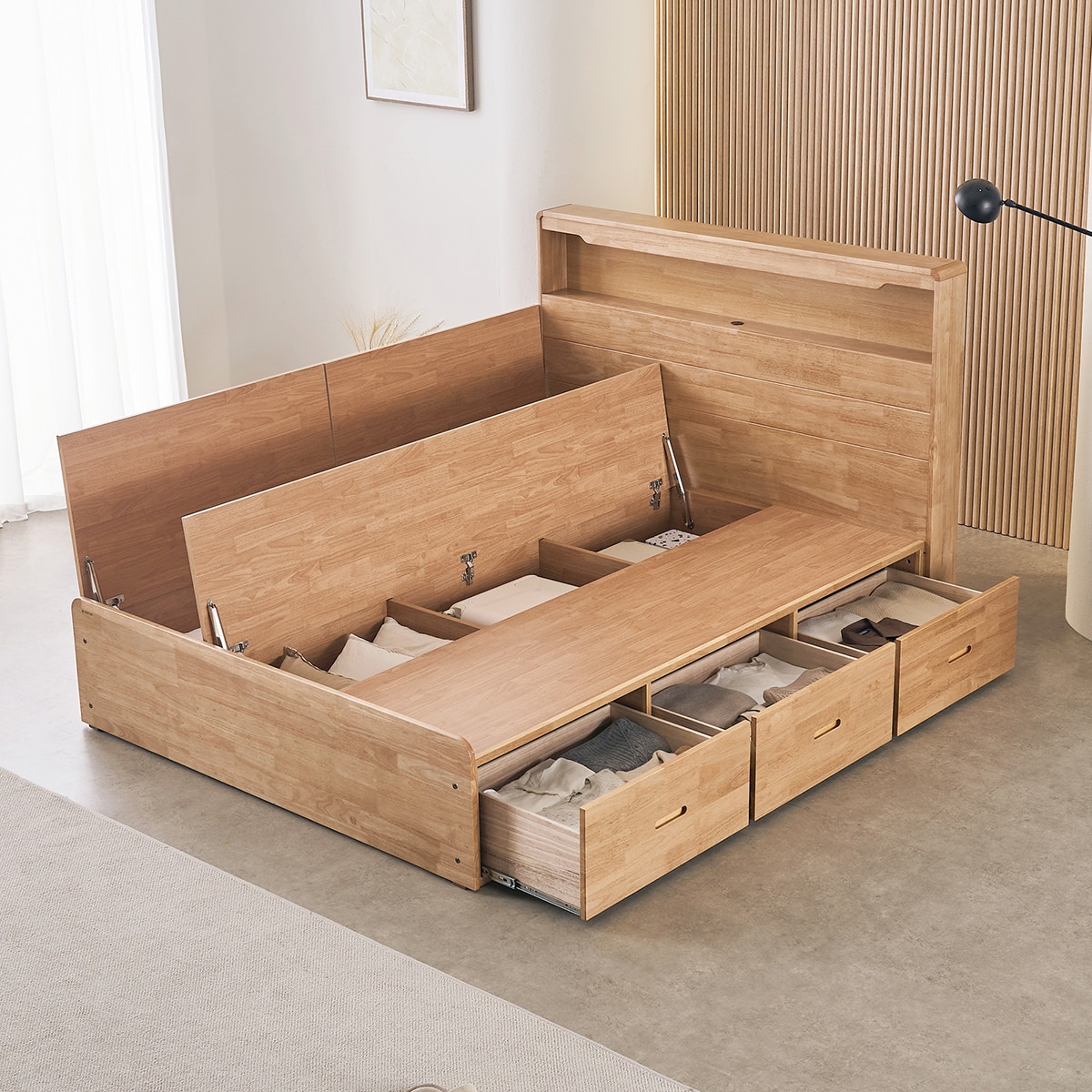 핀란디아 마로네 서랍형 침대 프레임 - 퀸