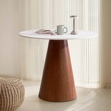 코아 원형 세라믹 식탁 세트 - 월넛