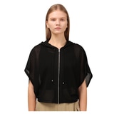 솔레지아 여성 크로셰 니트 후드 집업 케이프 - 블랙, M/L