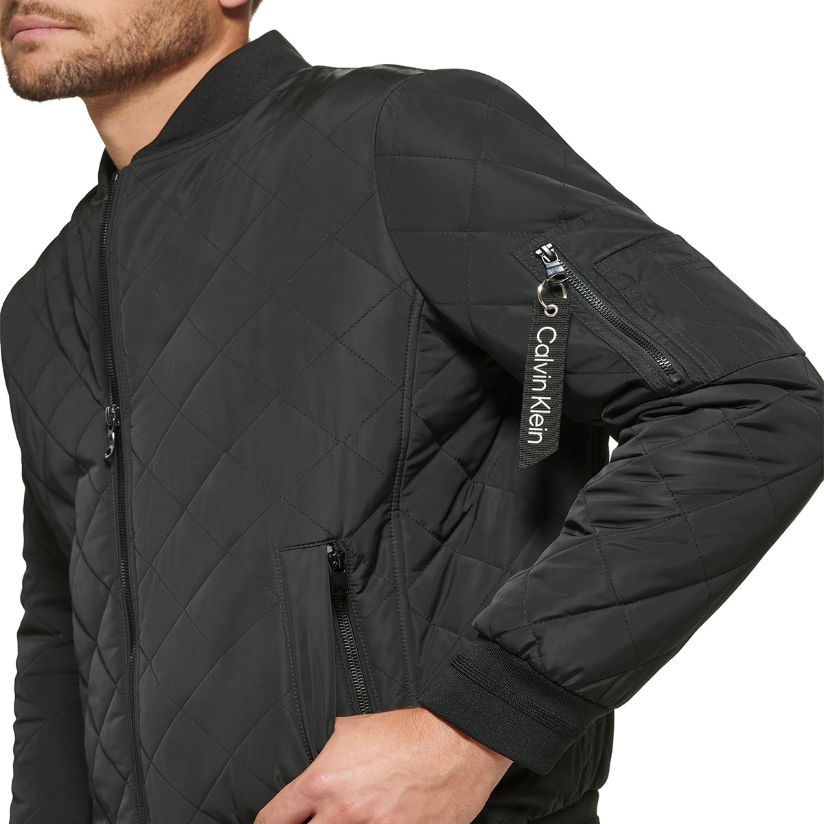 CK 남성 퀼트 보머 자켓 - 블랙