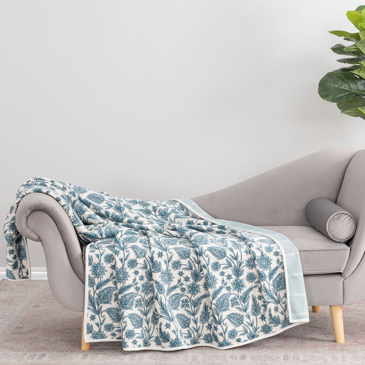 Berkshire 양면 프린트 플러쉬 담요152x178cm - 블루