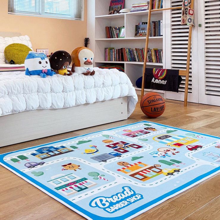 한일카페트x브레드이발소 키즈 러그 150x200cm - 도로놀이 블루