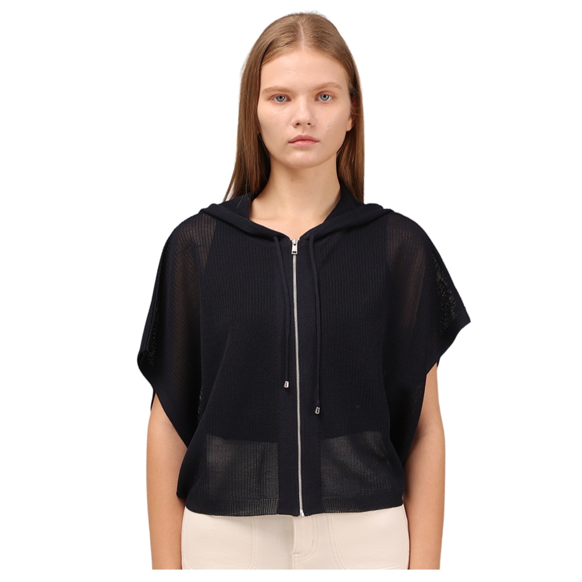 솔레지아 여성 크로셰 니트 후드 집업 케이프