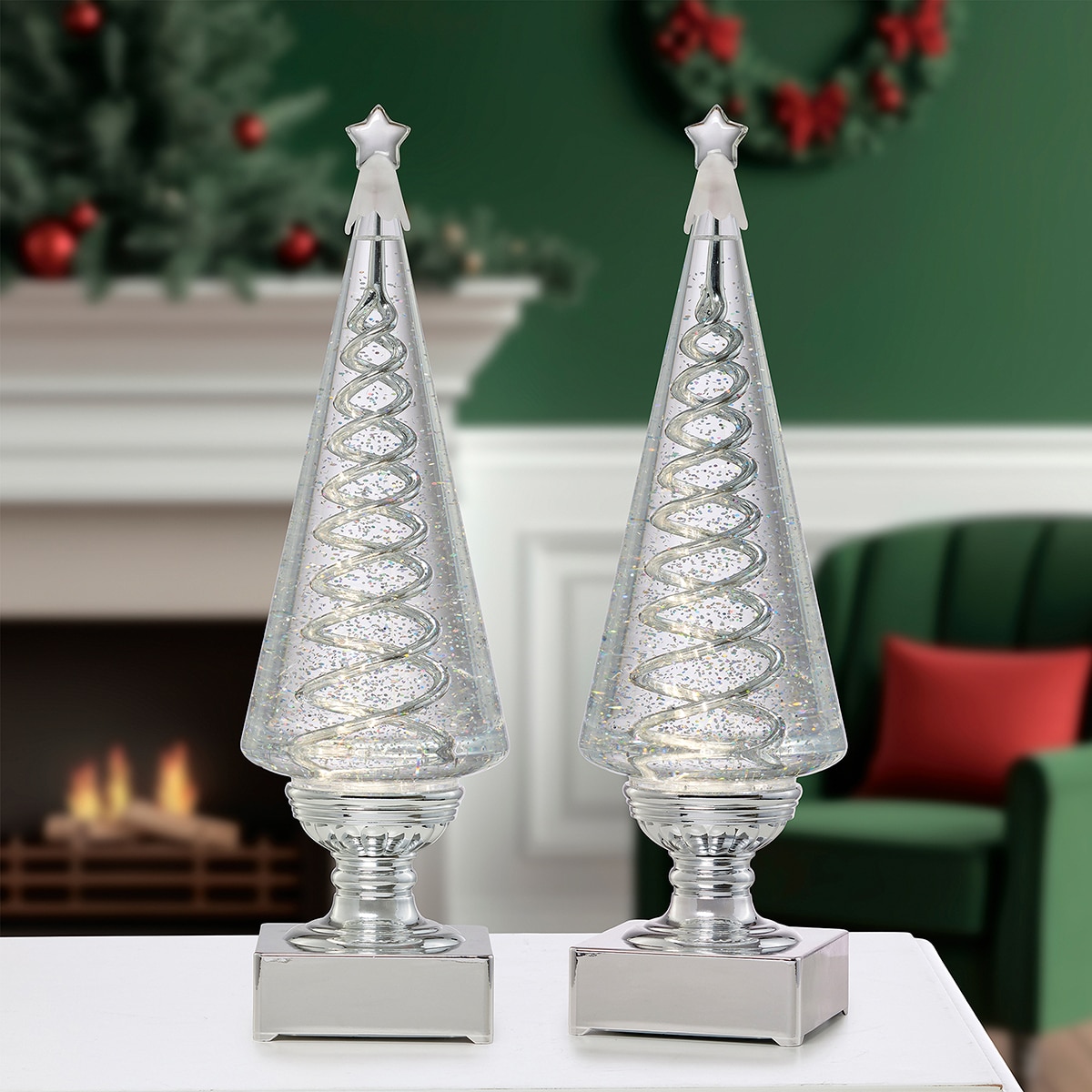 LED 크리스마스 트리 워터글로브 2개 세트 - 실버 LED 크리스마스 트리 워터글로브 2개 세트 - 실버