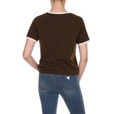 게스 여성 크루넥 반소매 크롭 티셔츠 - 브라운