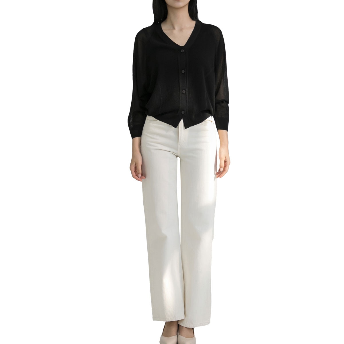 보니스팍스 여성 래글런 니트 가디건 - 블랙