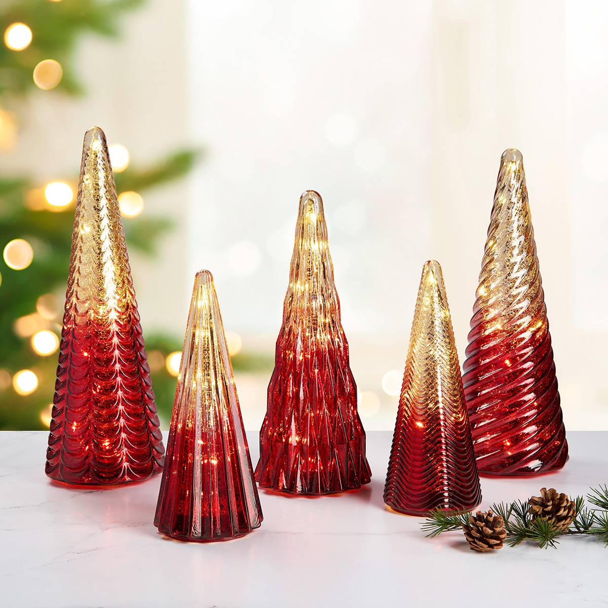 LED 글라스 트리 장식 5개 세트 - 레드 LED 글라스 트리 장식 5개 세트 - 레드