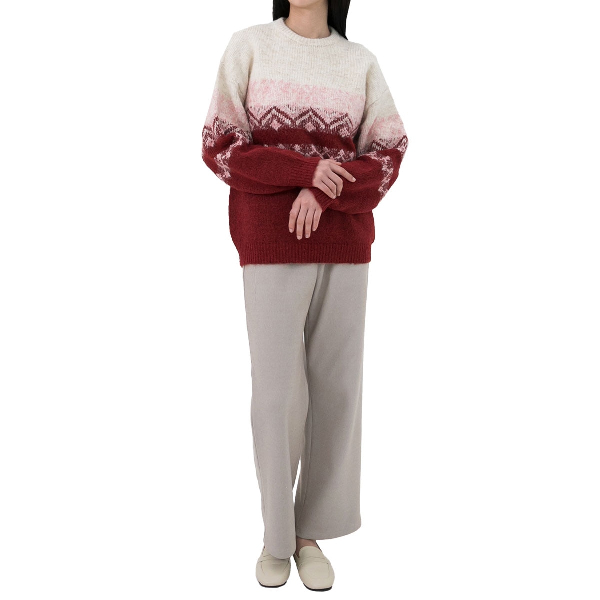 르샵 여성 오버핏 스웨터 - 레드