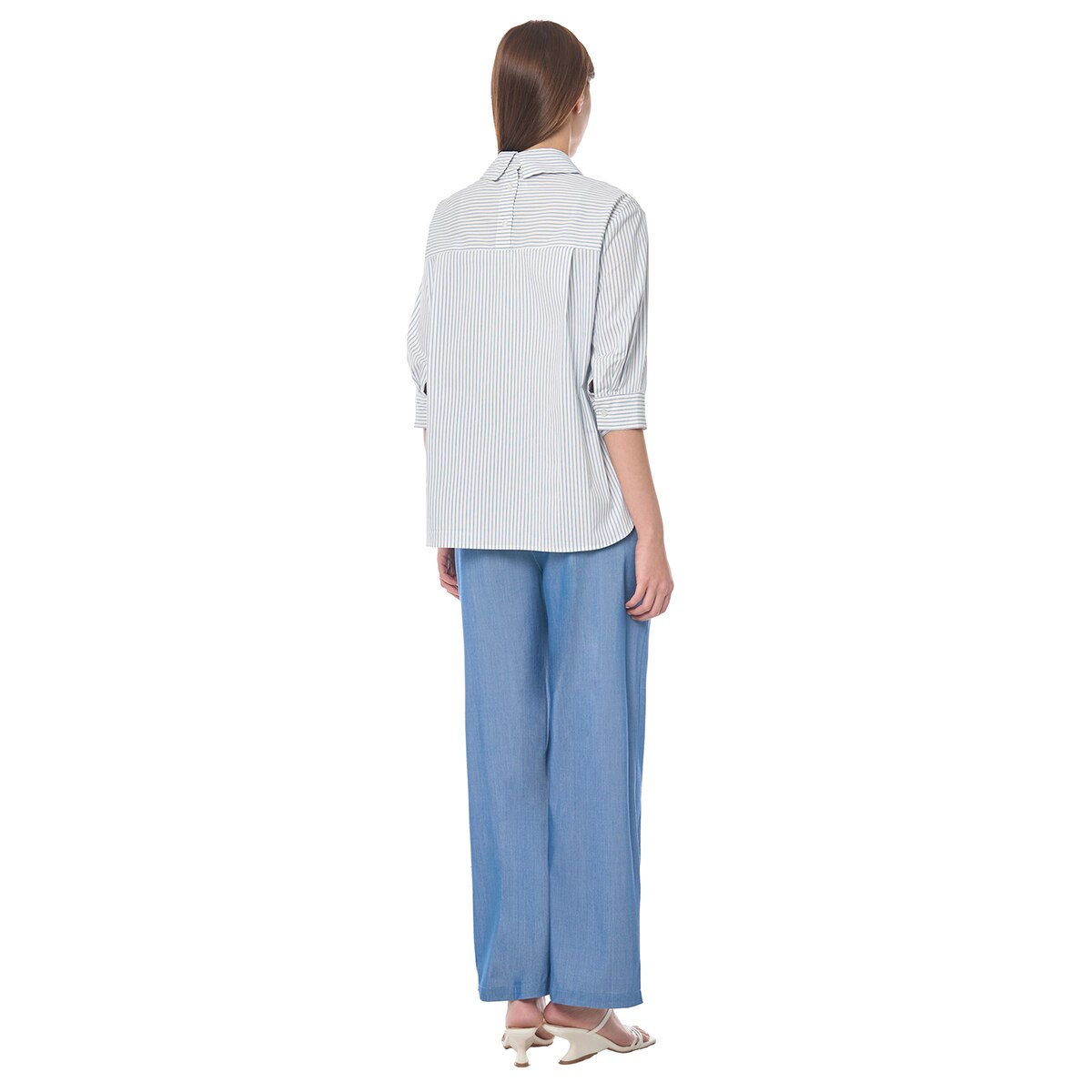 숲 여성 스트라이프 블라우스 - 라이트 블루