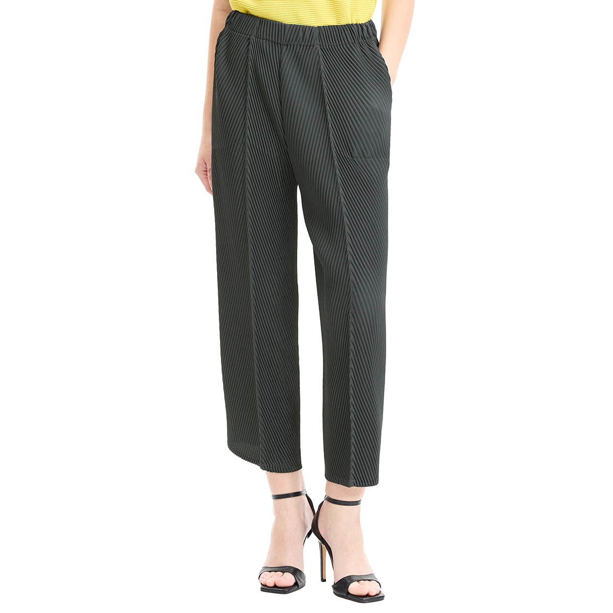 요이츠 여성 핀턱 플리츠 배기 팬츠 - 차콜, S/M