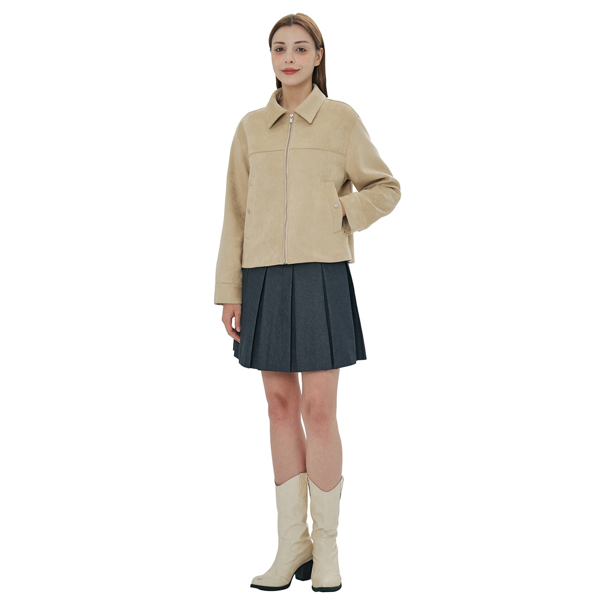 비지트 인 뉴욕 여성 인조 스웨이드 재킷 - 베이지, M