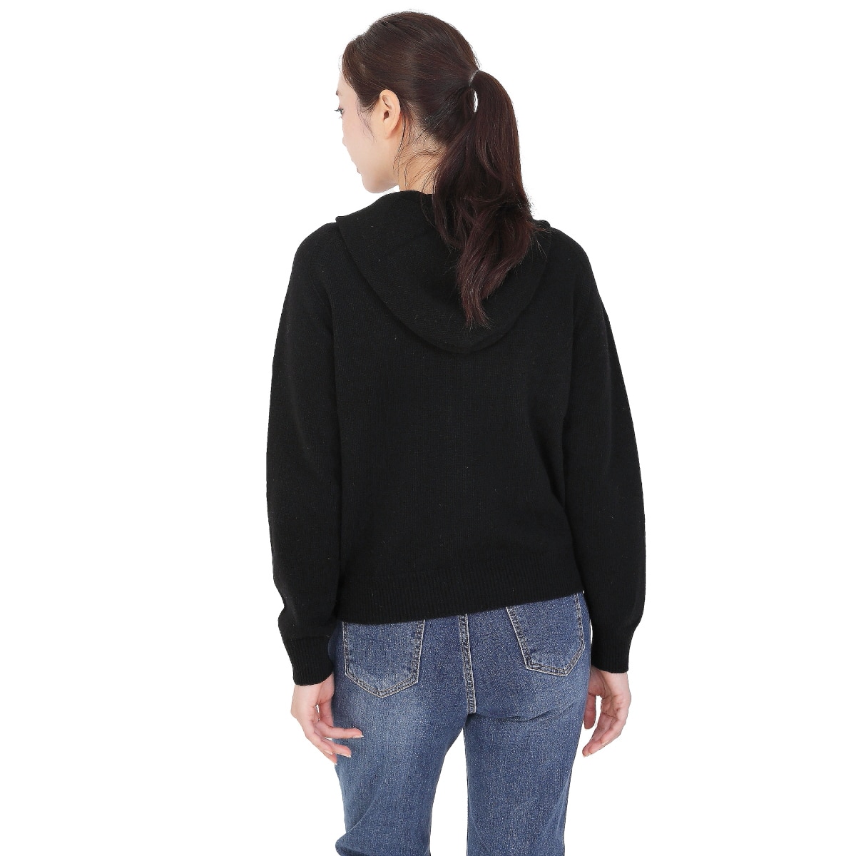 베네뜨 여성 울캐시미어 후드집업 가디건 - 블랙