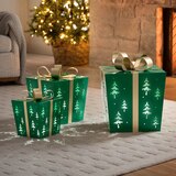 LED 메탈 선물 상자 장식 3개 세트 - 그린
