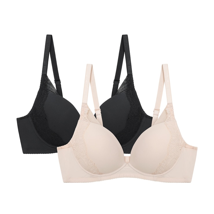 비너스 노와이어 메모리 브라 2매 - 블랙/라이트베이지, 75A