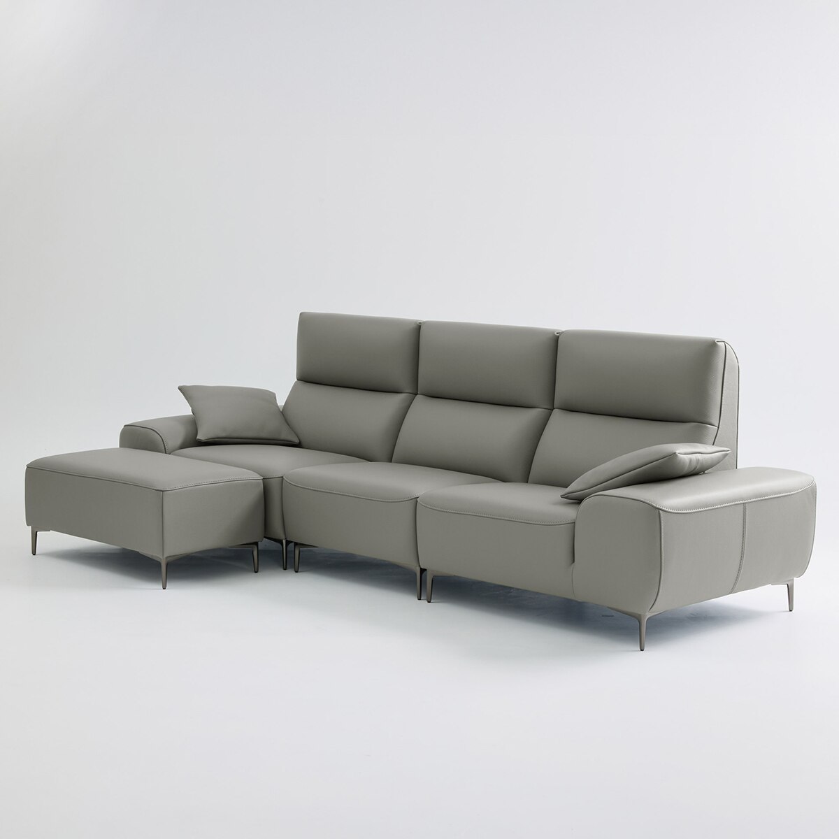 UND NA17 전체 천연 이태리 슈렁큰통가죽 4인 소파+보조스툴 - 미스티그레이