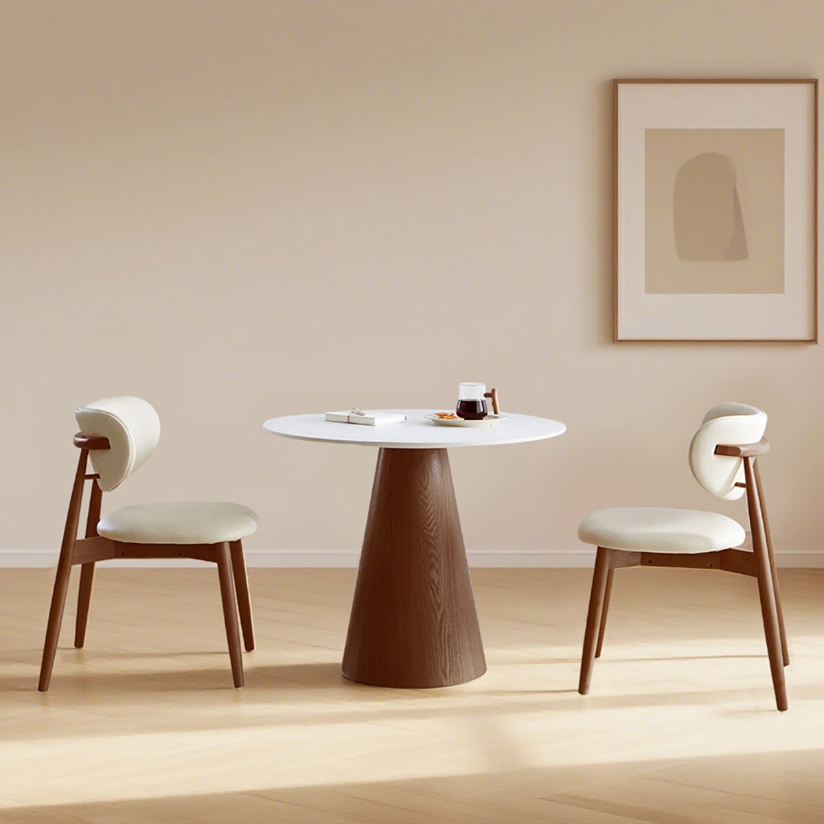 코아 원형 세라믹 식탁 세트 - 월넛