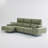 UND NA17 전체 천연 이태리 슈렁큰통가죽 4인 소파+보조스툴 - 올리브그린