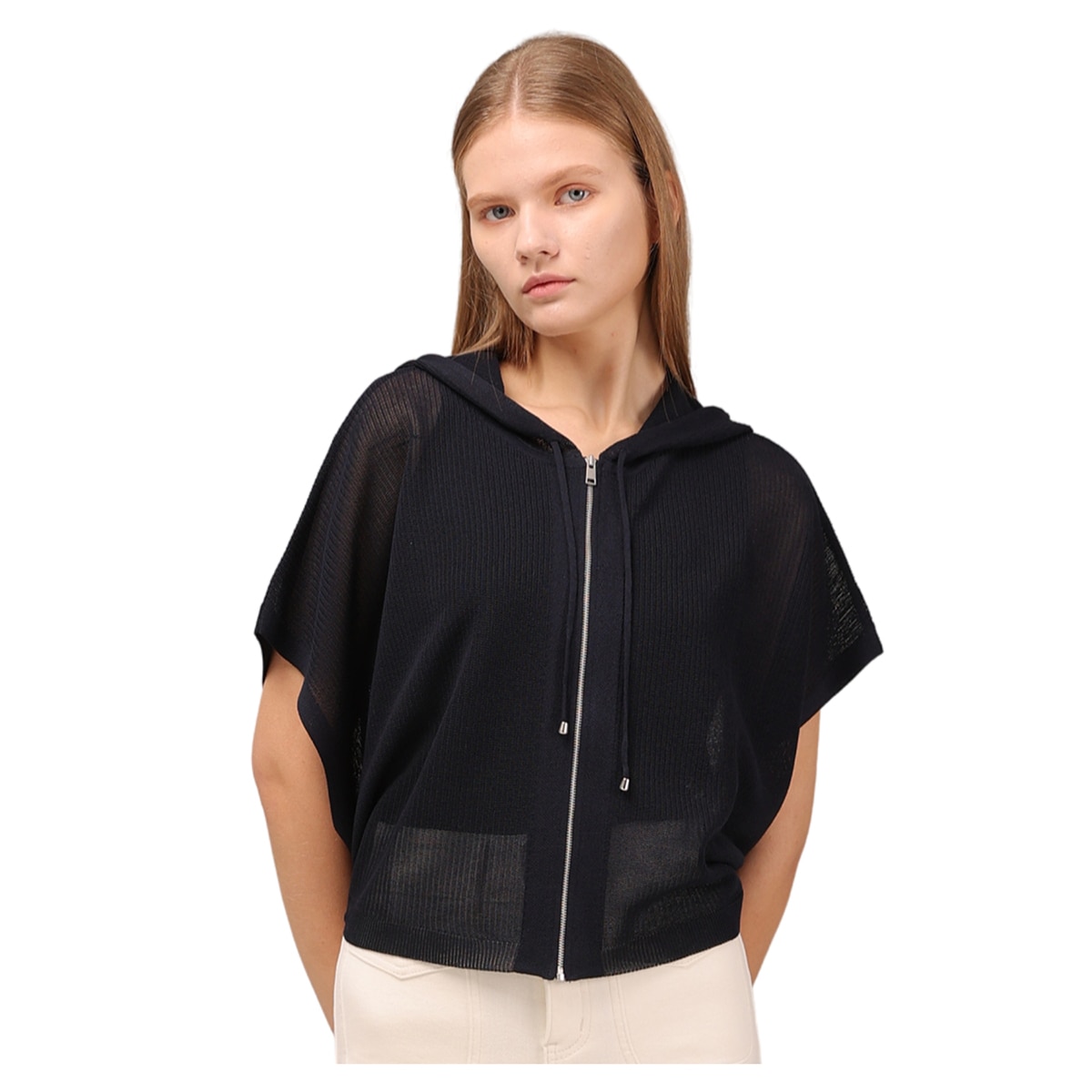 솔레지아 여성 크로셰 니트 후드 집업 케이프