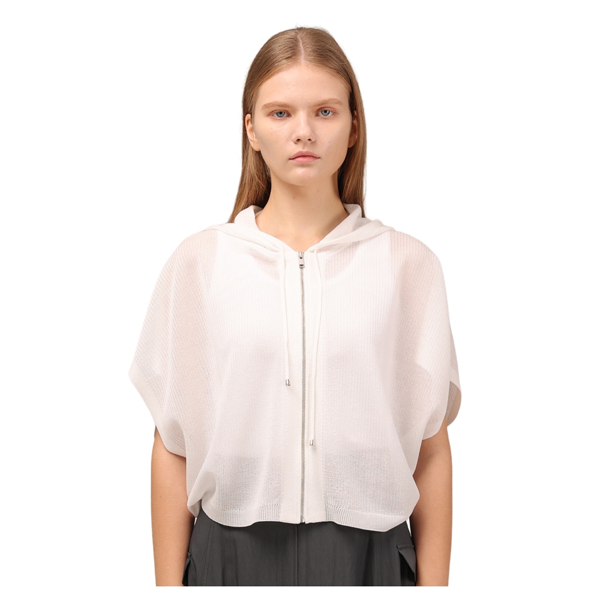 솔레지아 여성 크로셰 니트 후드 집업 케이프 - 아이보리, S/M