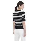 베네뜨 여성 카라 스트라이프 풀오버 니트 - 블랙>오트밀, S