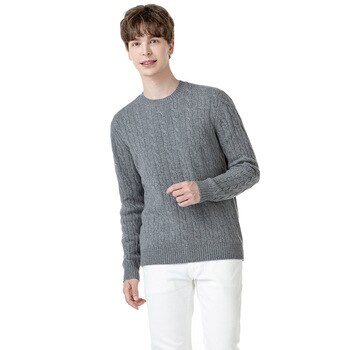 바인 남성 긴소매 울 100% 케이블 니트