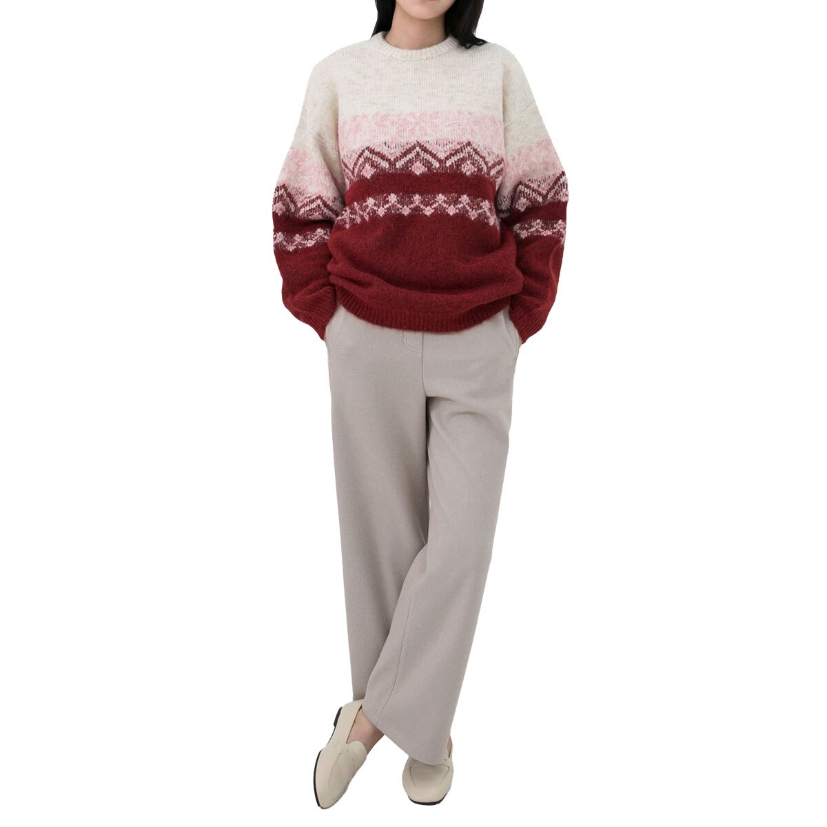 르샵 여성 오버핏 스웨터 - 레드