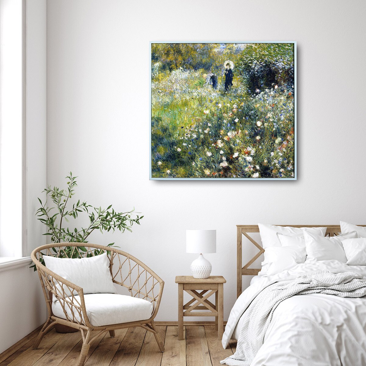 지클레 그림 액자 76x76cm - 르누아르, 정원에서 파라솔을 든 여자