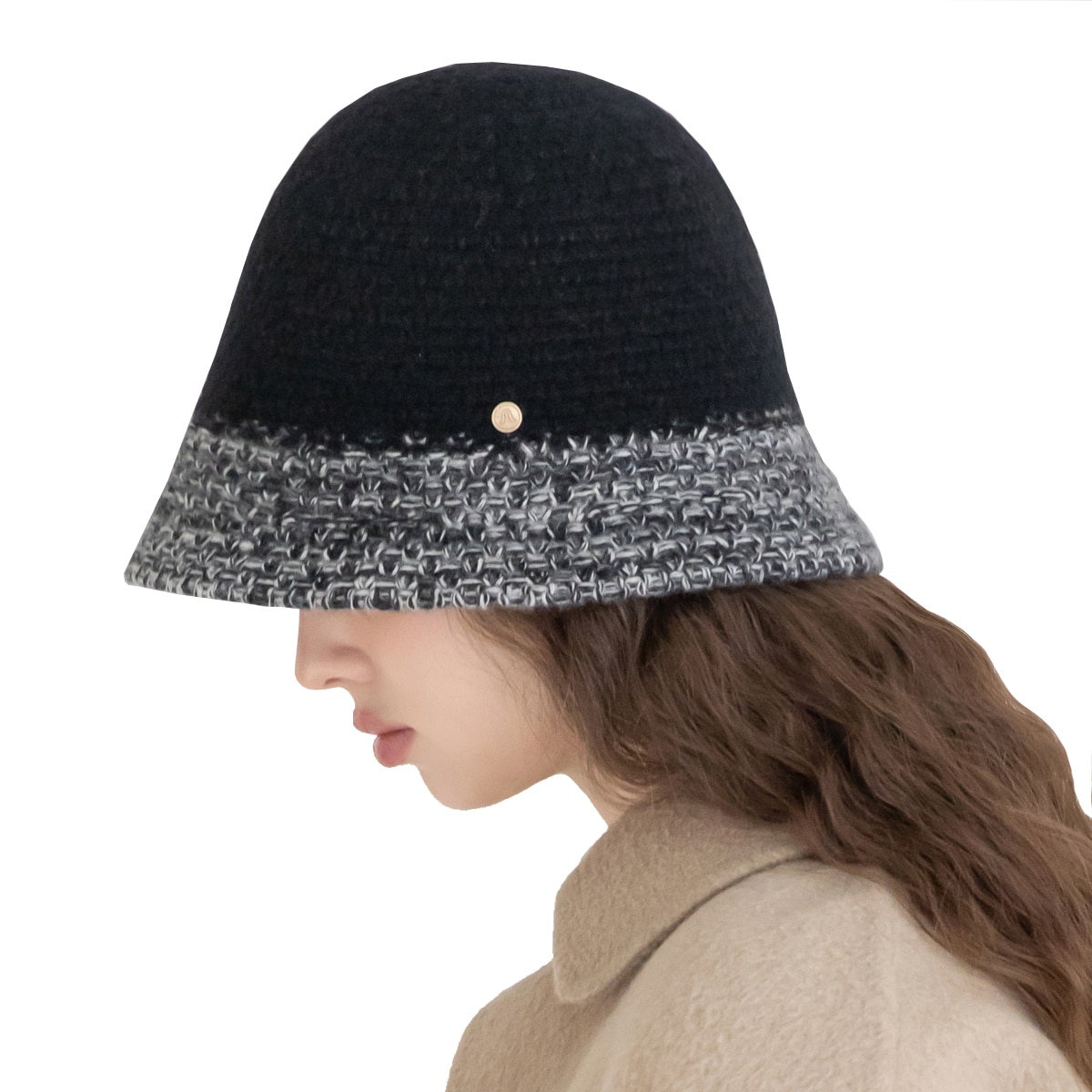 안드레아바나 여성 울 트위드 모자 - 블랙