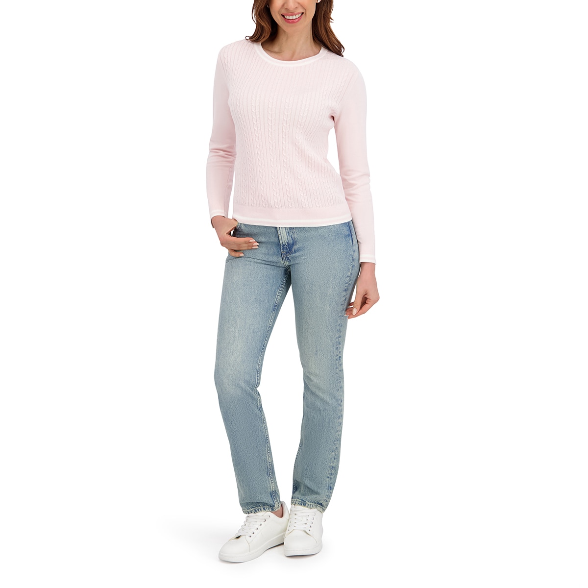 할스톤 여성 케이블 스웨터 - 핑크, S