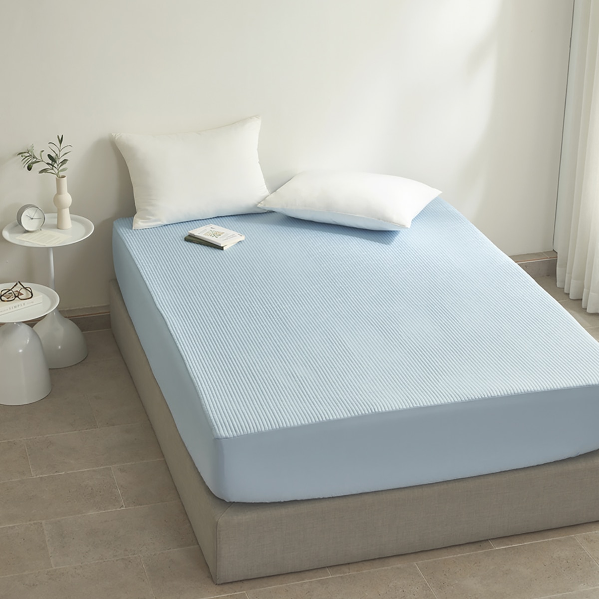 루마인 홈 순면 방수 매트리스 커버 - 퀸, 블루