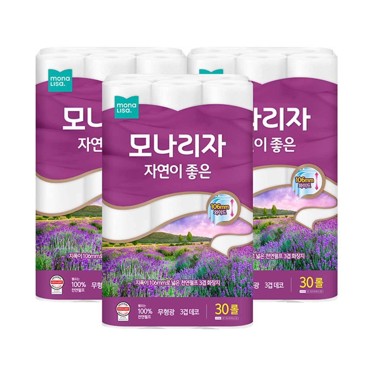 모나리자 자연이 좋은 3겹 화장지 30m x 30롤 x 3